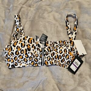 DKNY Leopard Print Bikini Top with Zipper XXL